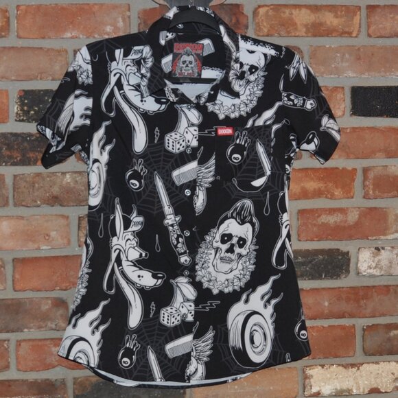 Dixxon Flannel Co Rat Rod Short Sleeve Button-up Top Shirt All Over Print S - Picture 5 of 8